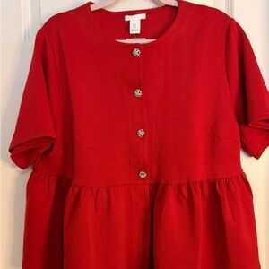 H&M Red Blouse with Button Detail